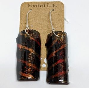 Enameled Statement Earrings in Brown, Black, & Red